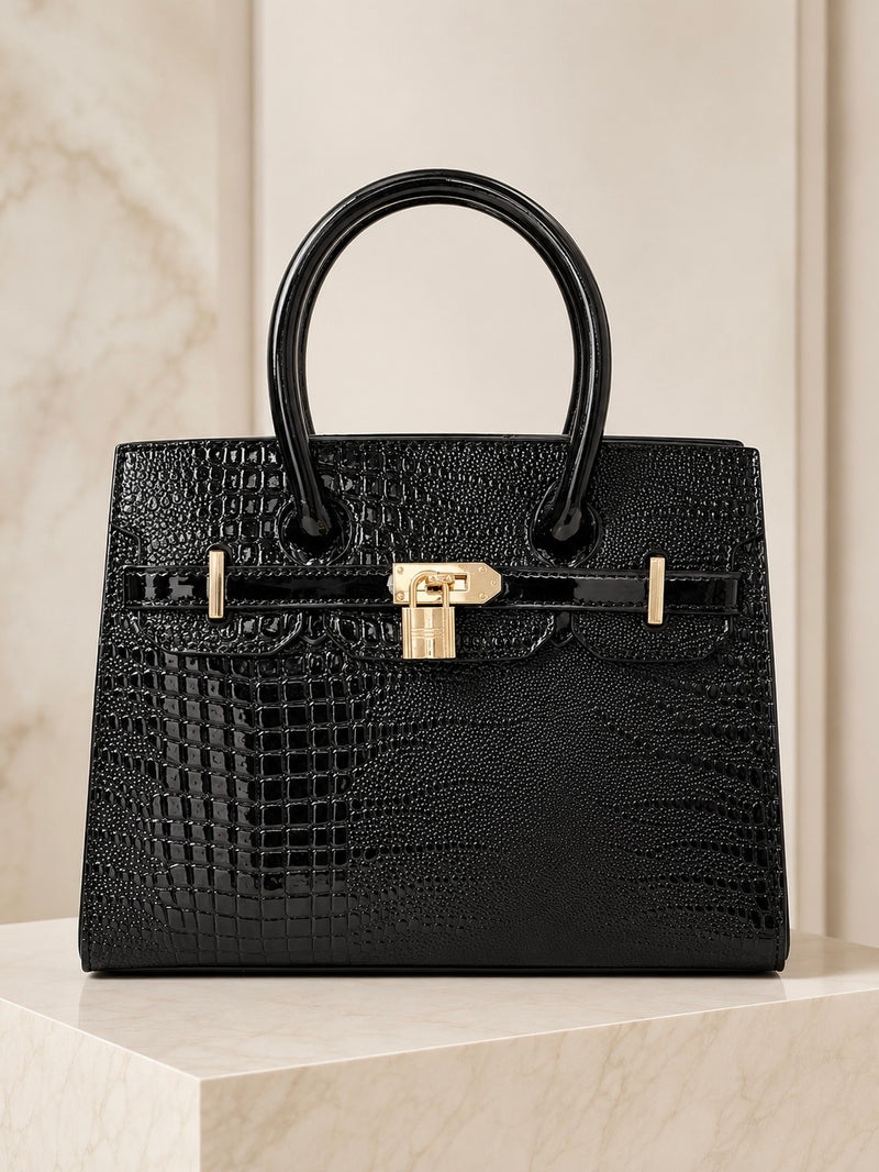 Croc Luxe Lock Satchel Handbag A-072
