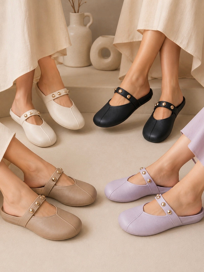 Studded Strap Comfort Mule Clogs A-020
