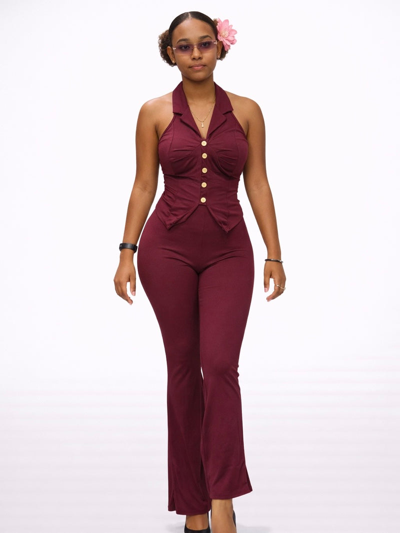 Chic Muse Halter Top & Flare Pants Set AH15
