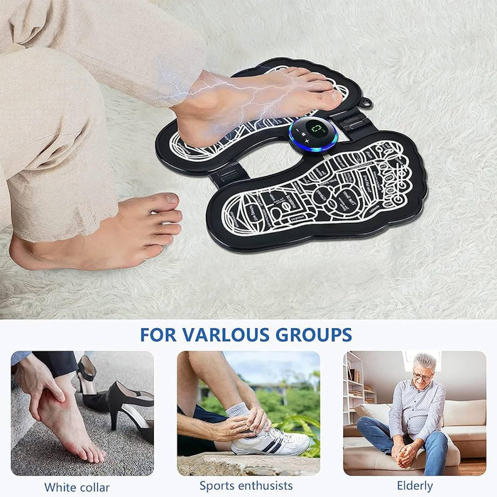 Vive Ems Foot Massager Pain Relief Wireless Electric EMS Massage Machine, Rechargeable Portable Folding Automatic with 8 Mode19 Intensity for Legs,Body, Hand Therapy