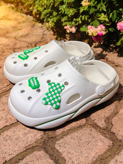 Trendy Slip-On Crocs with Checkerboard Charm and “Love You” Accent