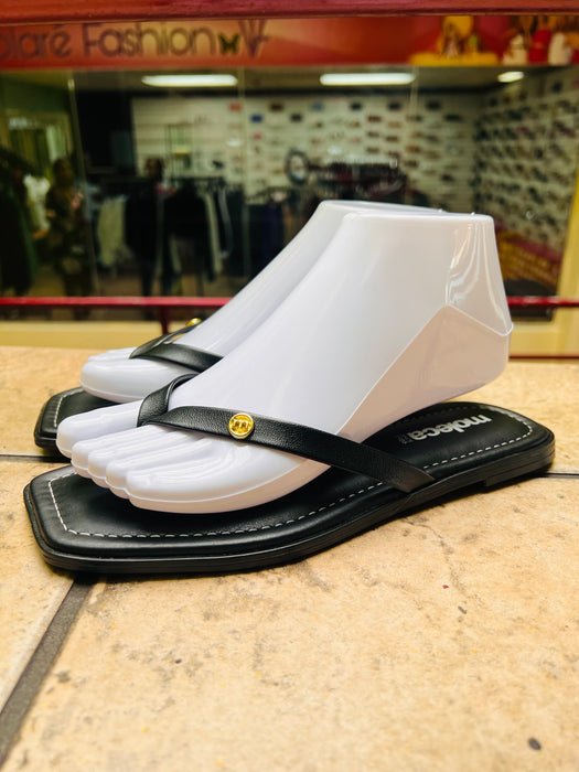 Moleca Sleek Black Strappy Comfort Sandals with Golden Accent