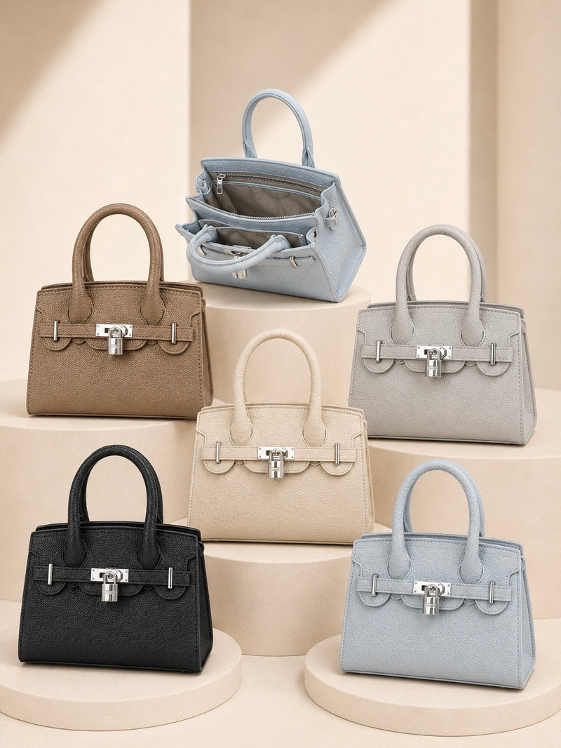 Elegant Lock Detail Structured Mini Handbag A-069