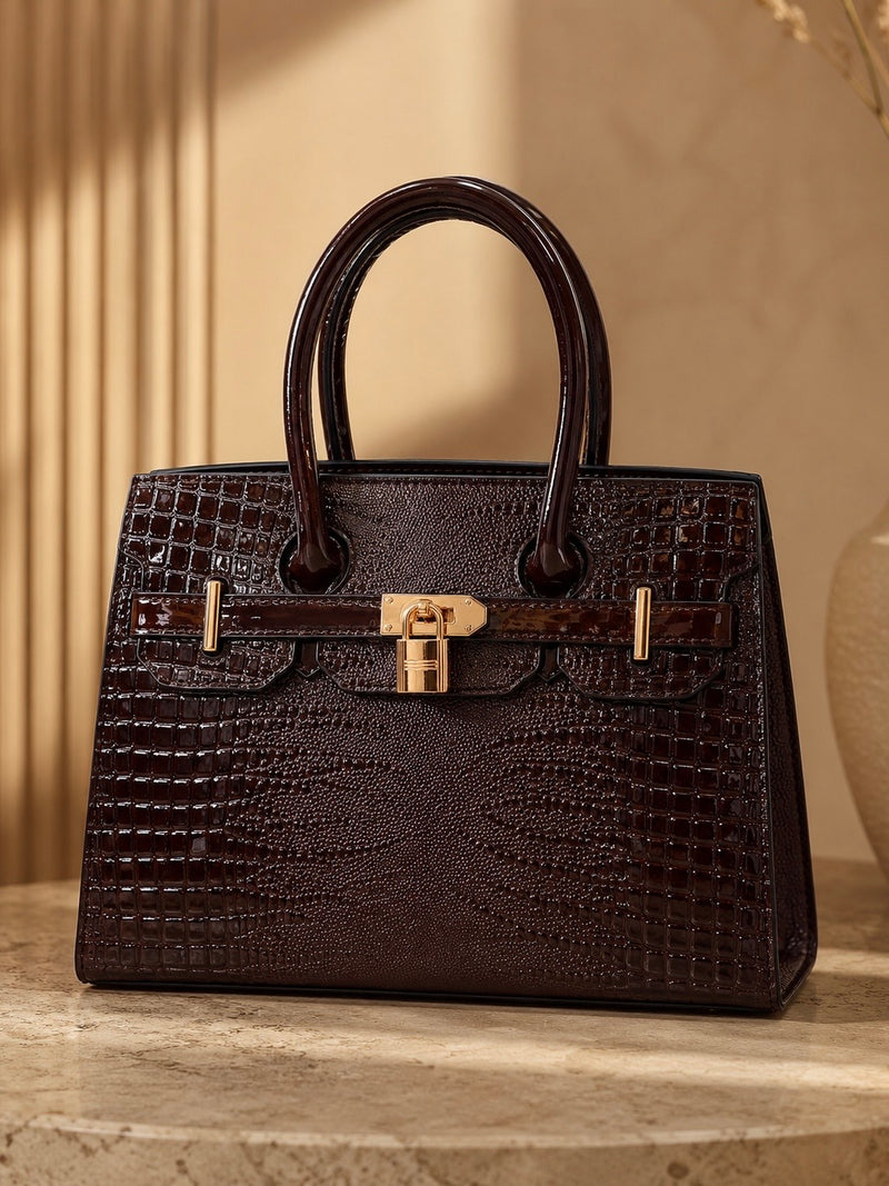 Croc Luxe Lock Satchel Handbag A-072