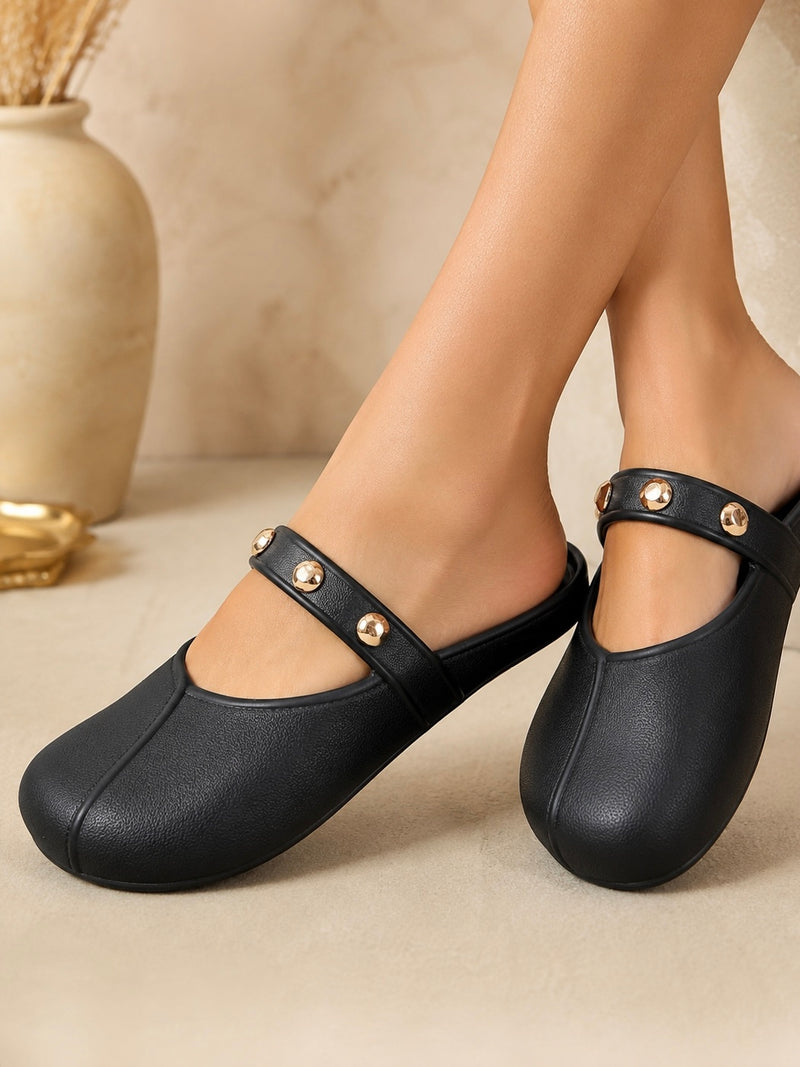 Studded Strap Comfort Mule Clogs A-020