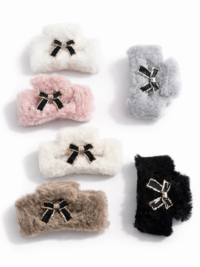 Fuzzy Bow Luxe Claw Clip 3058-6