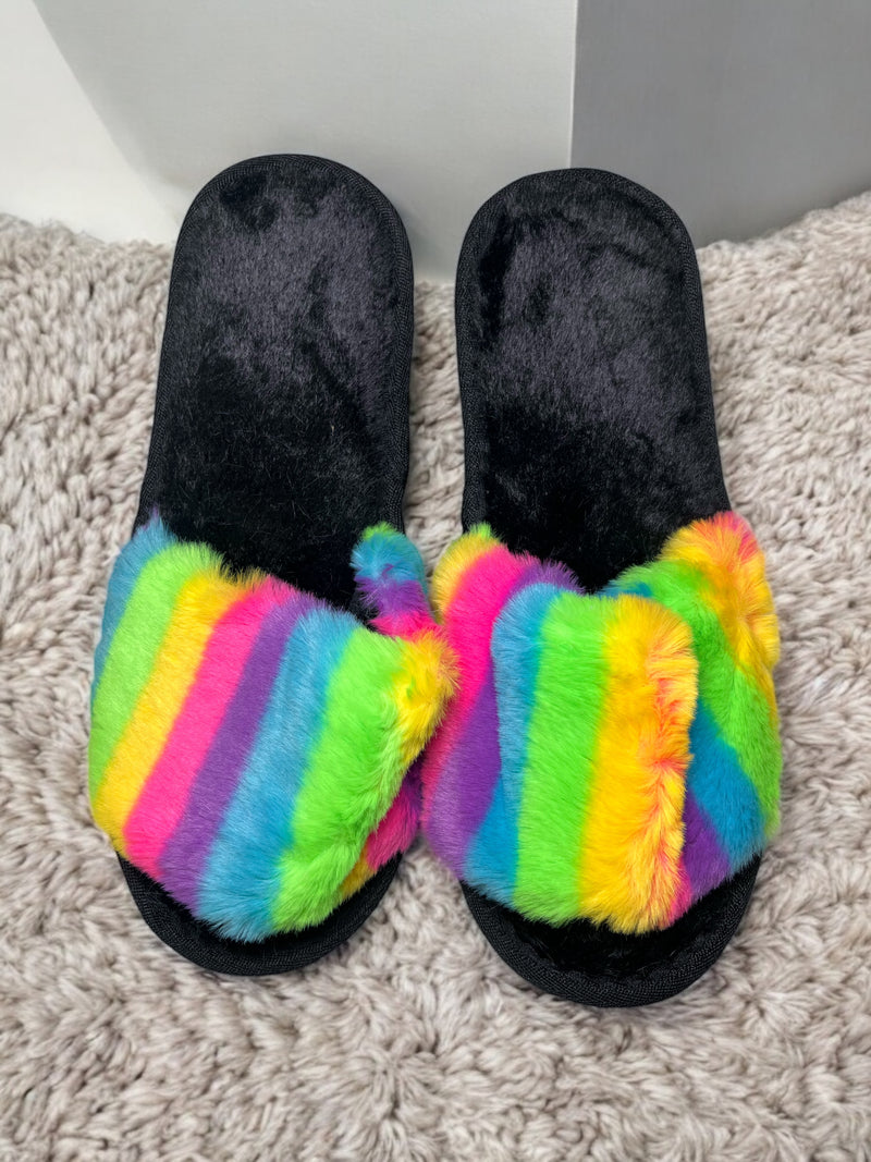 Rainbow Dreams Plush Slide Bedroom Slippers