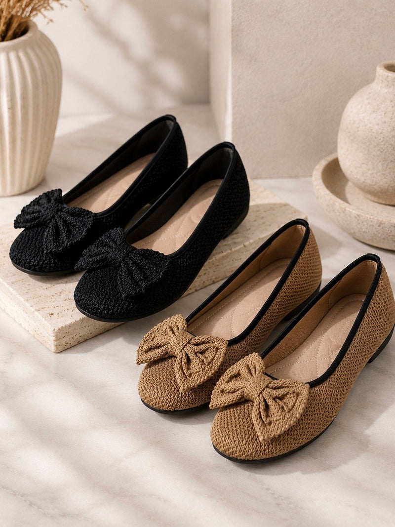 Knitted Bow Ballet Flats A-037