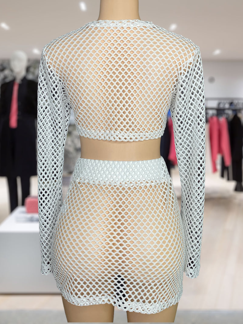 O-Ring Cutout Drawstring Front Crochet Cover Up Without Panty