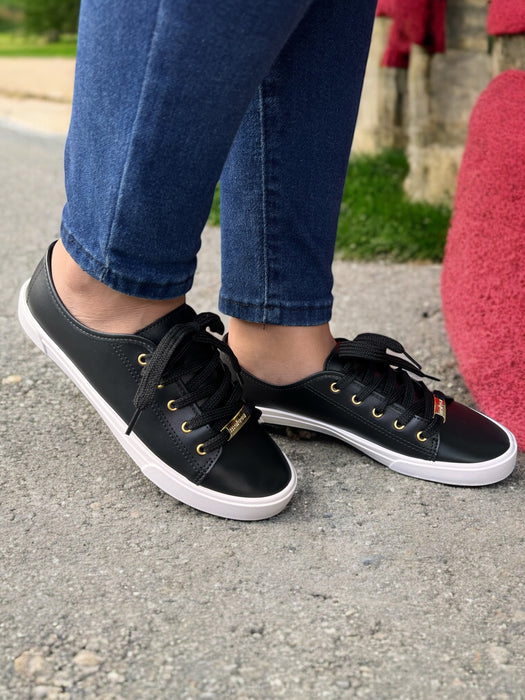 Moleca Black Gold Eyelet Casual Tenis Sneakers 5296.510