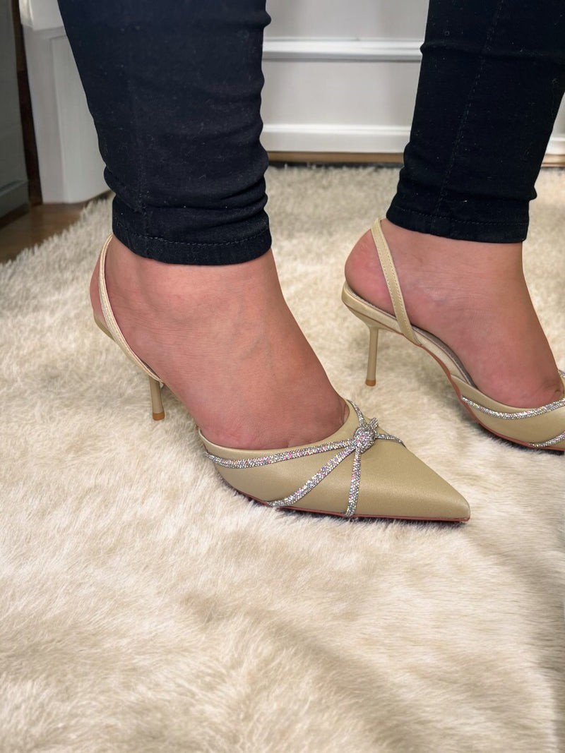 Sarah Shoes Rhinestone Knotted Slingback Heels NZ265