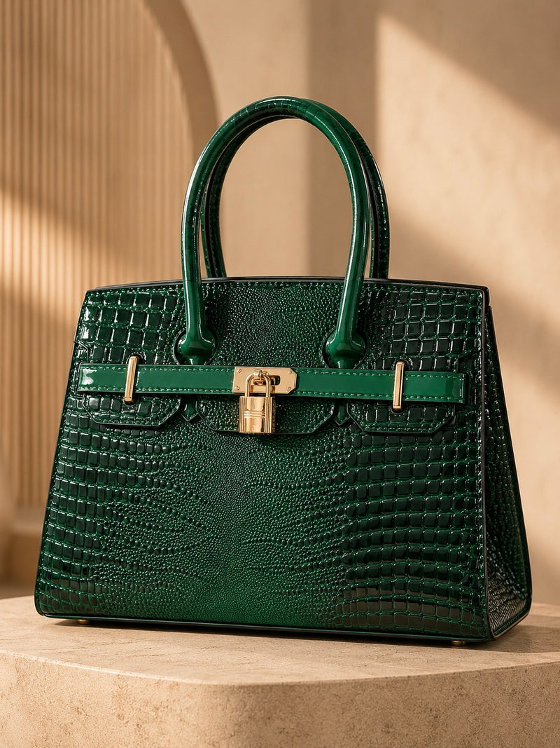 Croc Luxe Lock Satchel Handbag A-072