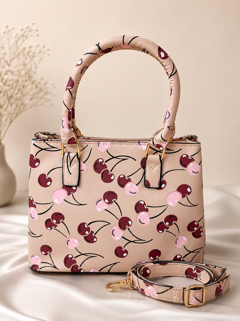 Cherry Print Structured Tote Bag A-068