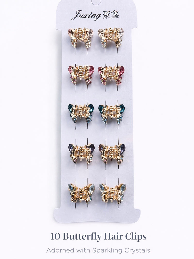 Juxing Crystal Butterfly Mini Hair Clips – 10-Piece Pack JX 252-1