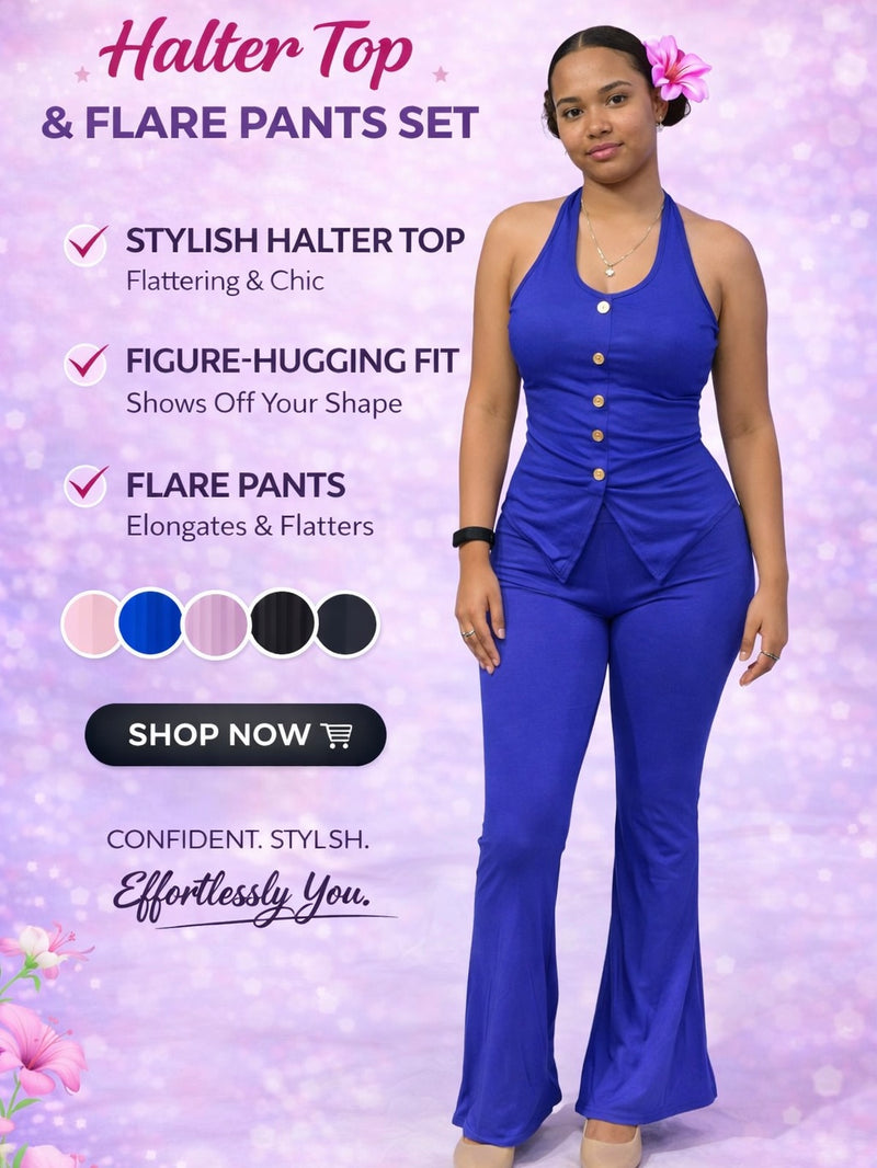 Chic Muse Halter Top & Flare Pants Set AH14
