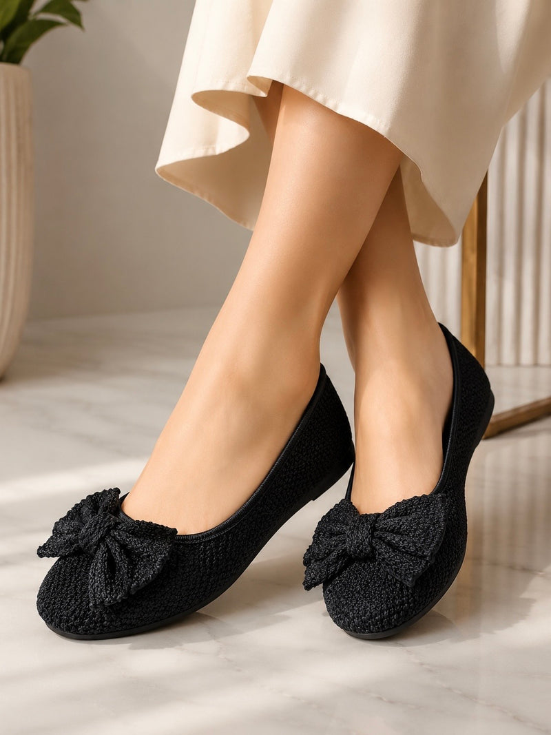 Knitted Bow Ballet Flats A-037
