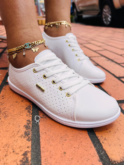 Moleca Perforated Comfort Lace Up Tennis Shoes