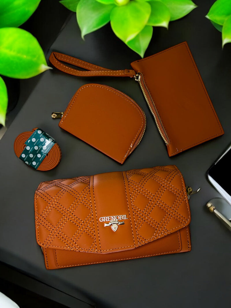 Grenobil Quilted Maroon 3 Pcs Wallet Set D-9226