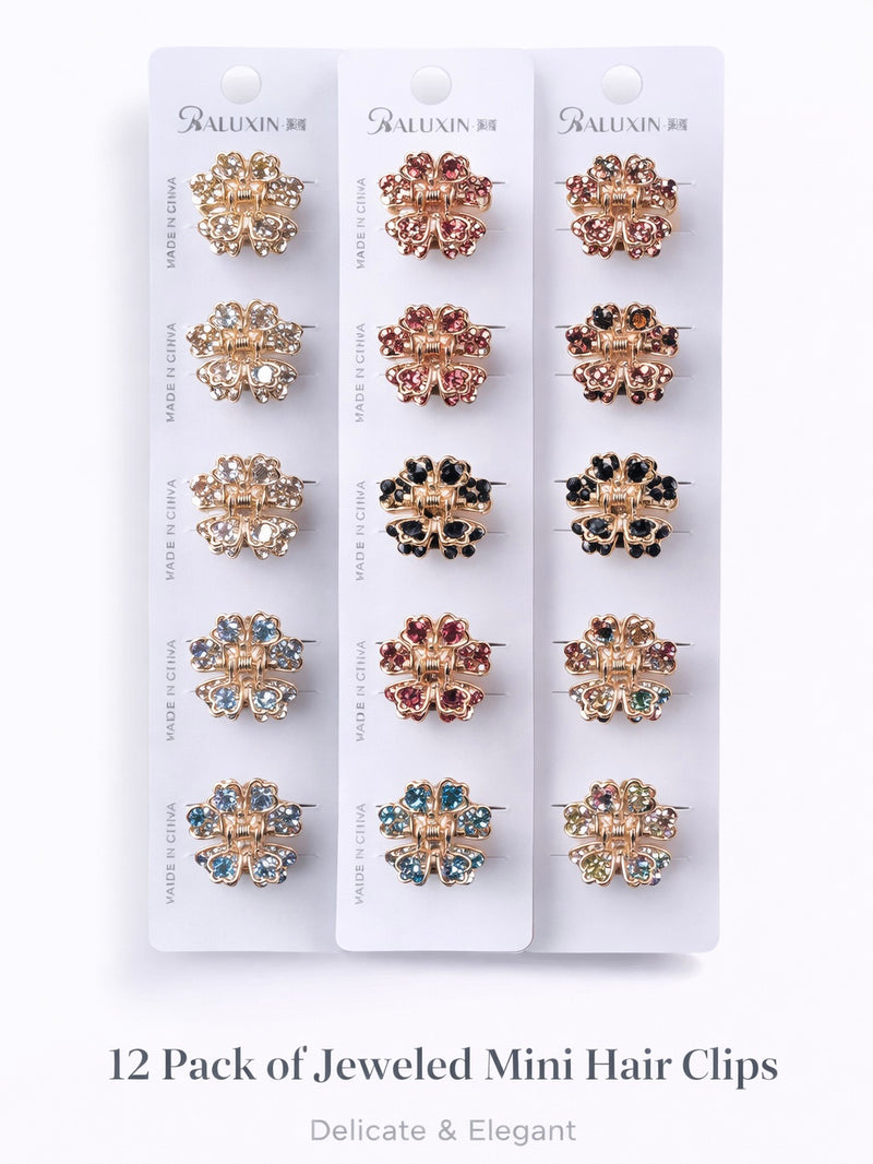 Crystal Bloom Mini Hair Claw Set – 12-Pack JX 252-2