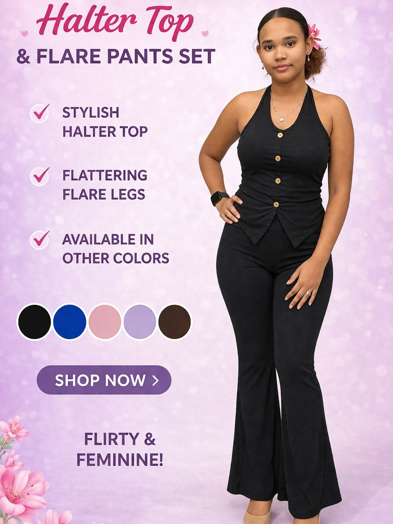 Chic Muse Halter Top & Flare Pants Set AH14