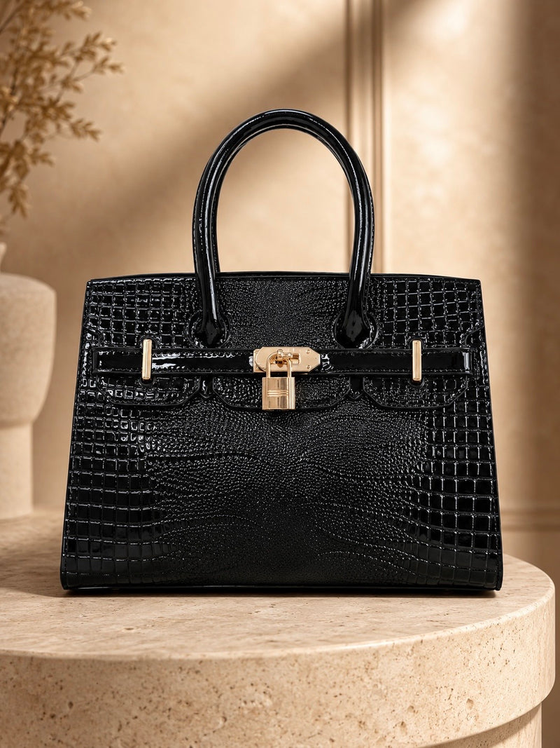 Croc Luxe Lock Satchel Handbag A-072