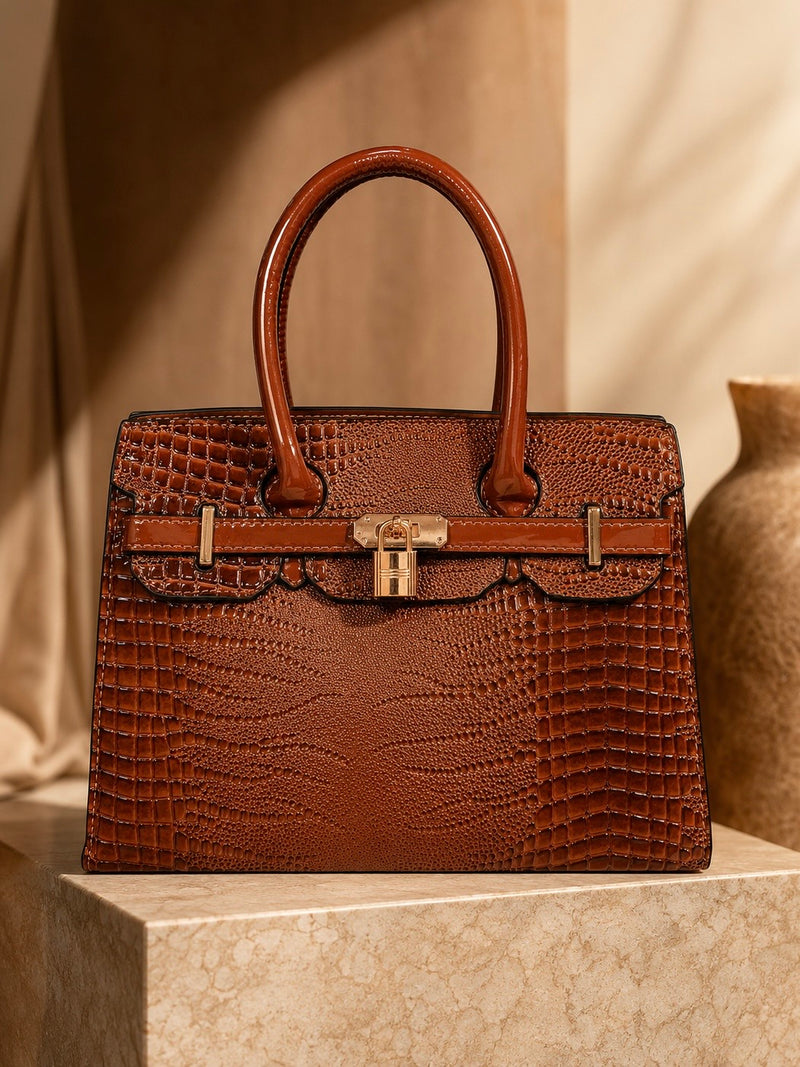 Croc Luxe Lock Satchel Handbag A-072