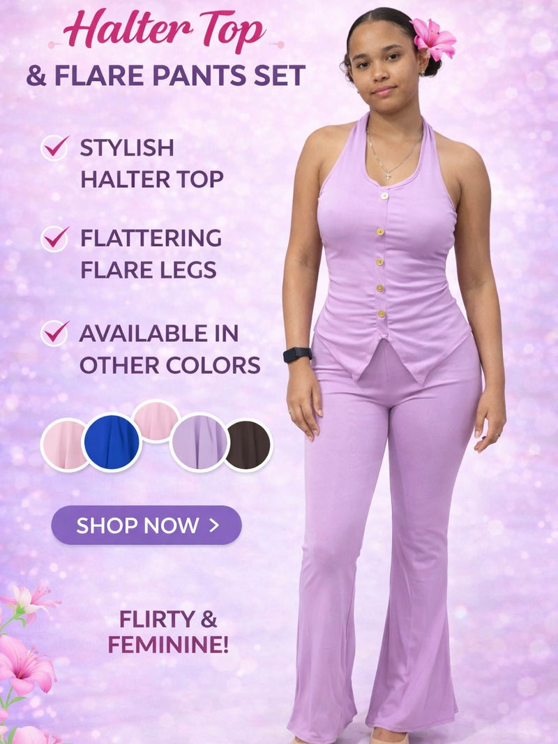 Chic Muse Halter Top & Flare Pants Set AH14