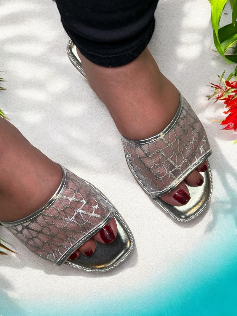 Sarah Shoes Metallic Mesh Slip-On Sandals NX-321