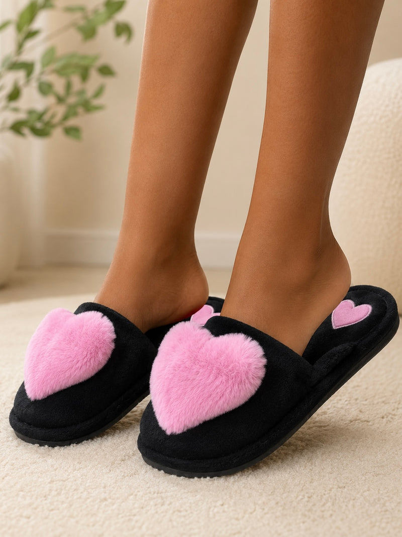 Cozy Heart Plush House Bedroom Slippers A-094