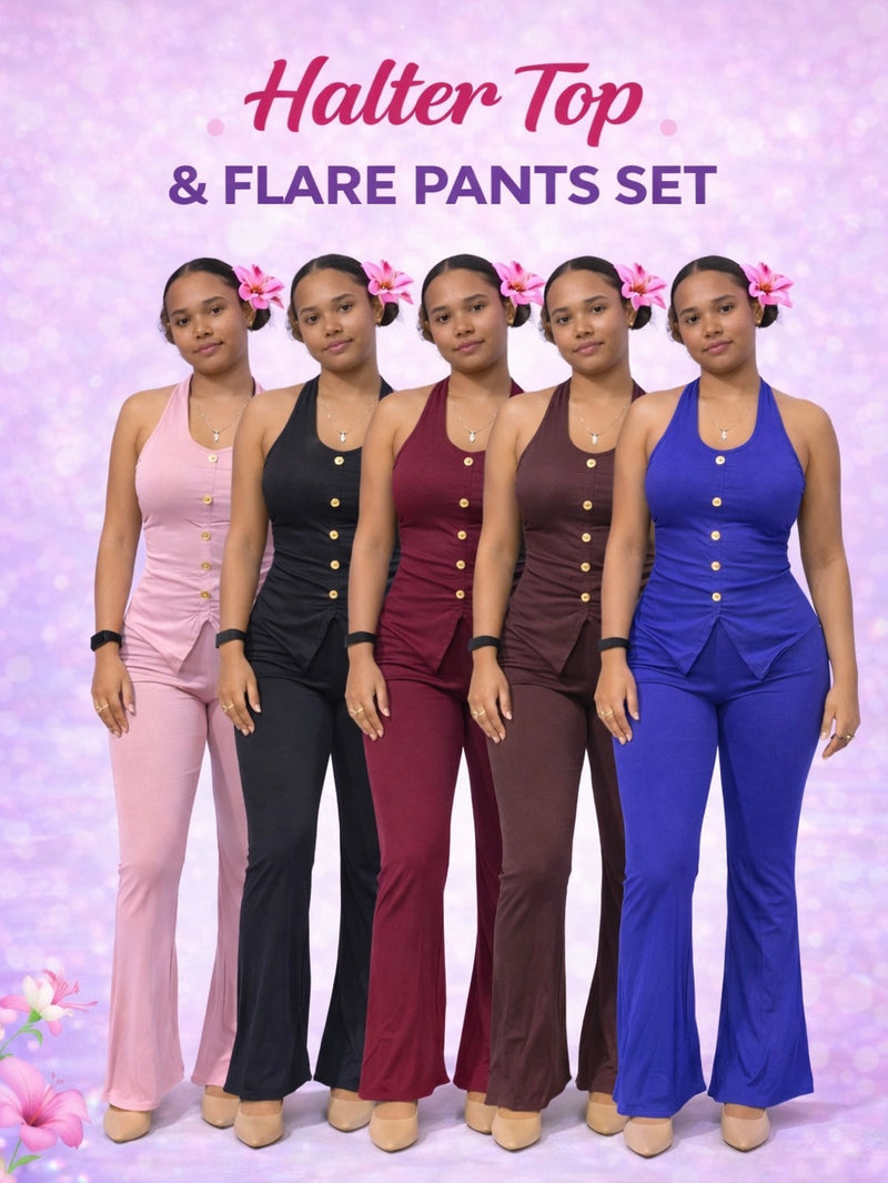 Chic Muse Halter Top & Flare Pants Set AH14