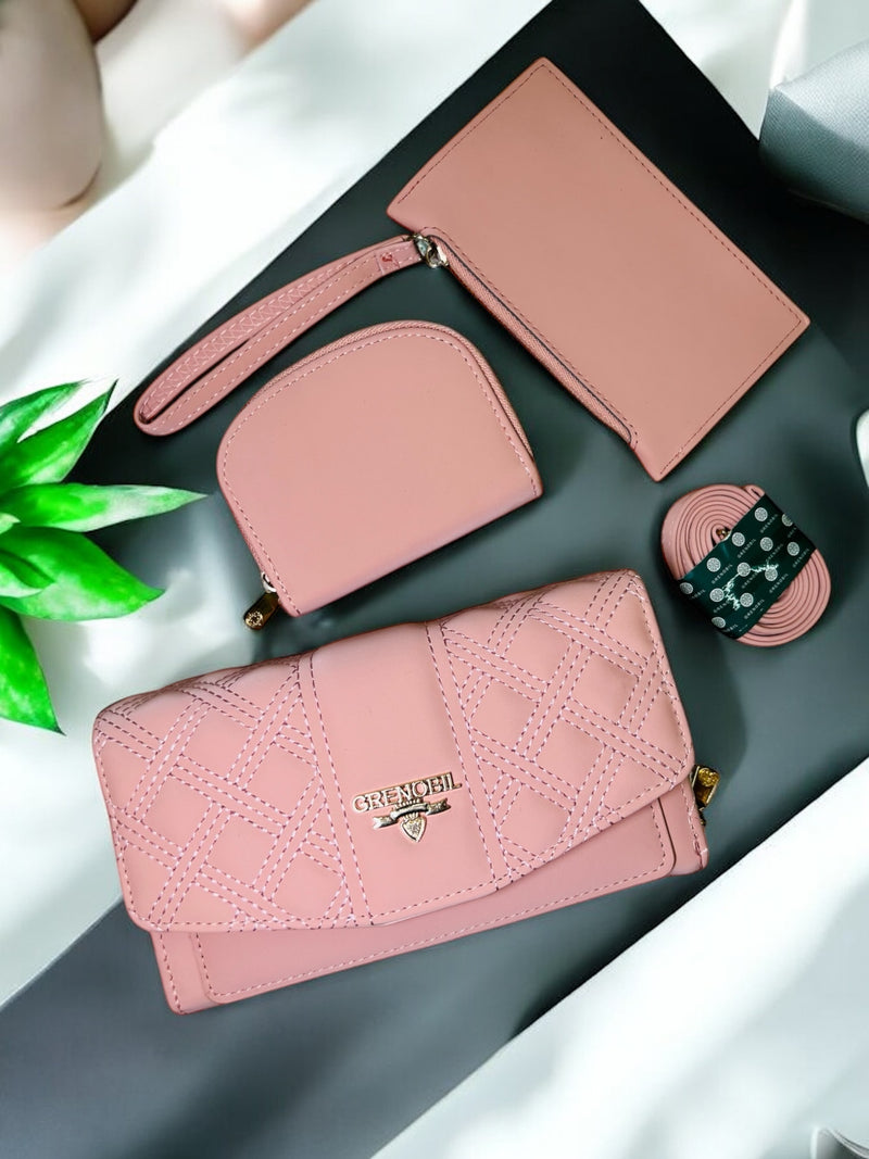 Grenobil Quilted Maroon 3 Pcs Wallet Set D-9226
