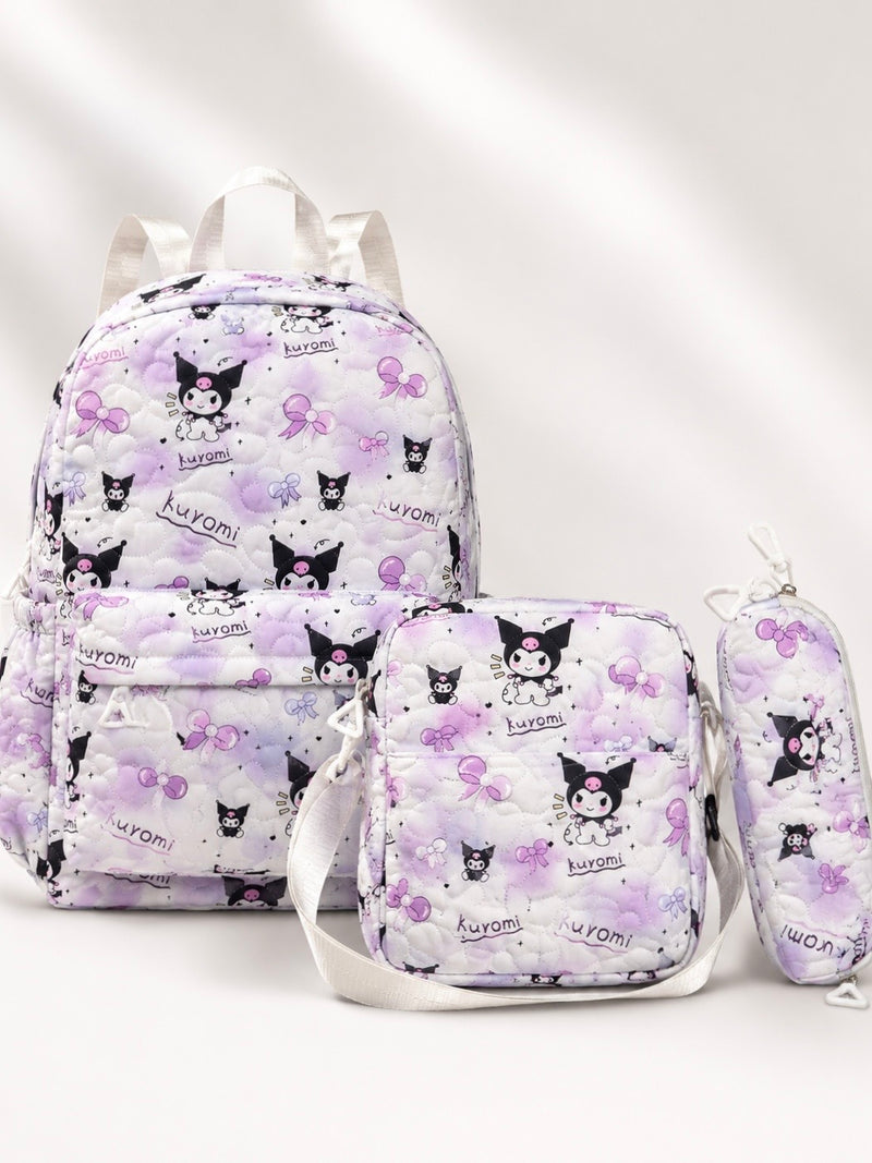 Kuromi Cutie Quilted 3-Piece Kids Backpack Set A-056