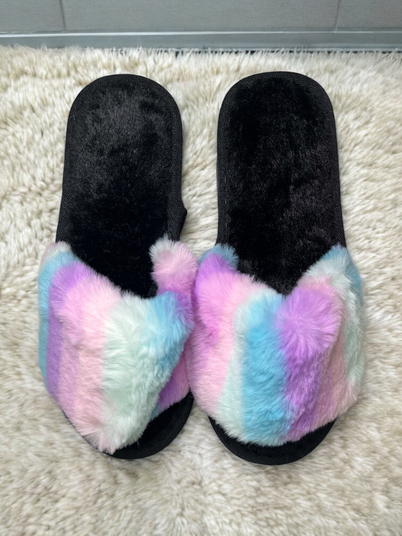 Rainbow Dreams Plush Slide Bedroom Slippers