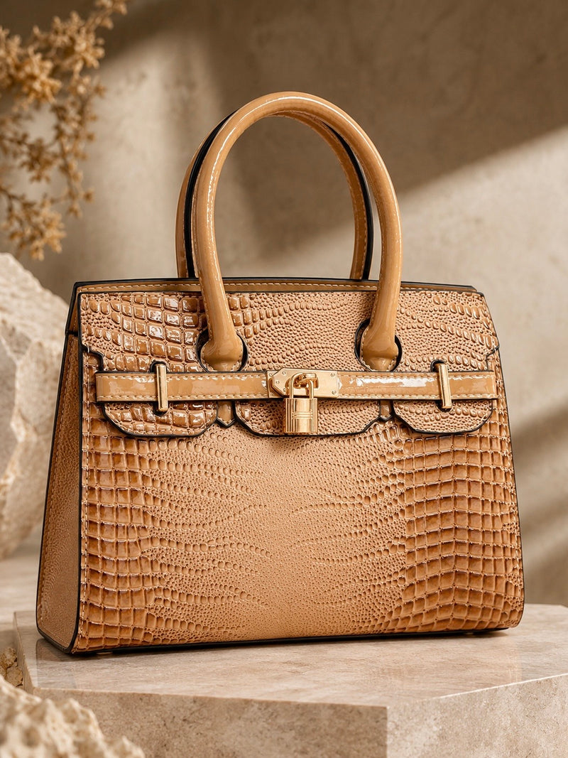 Croc Luxe Lock Satchel Handbag A-072