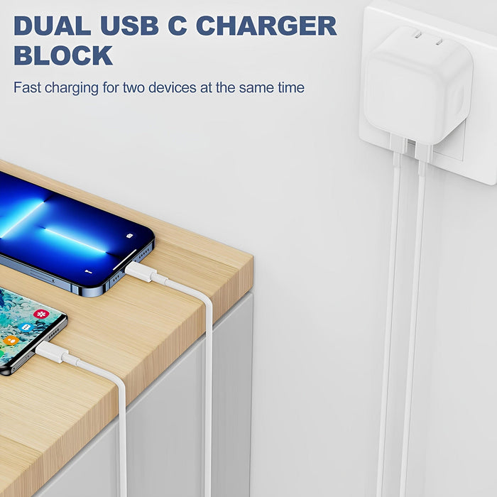 USB-C + USB-C Dual Port 50W Power Adapter – Fast Charging Tech for Multi-Device Power