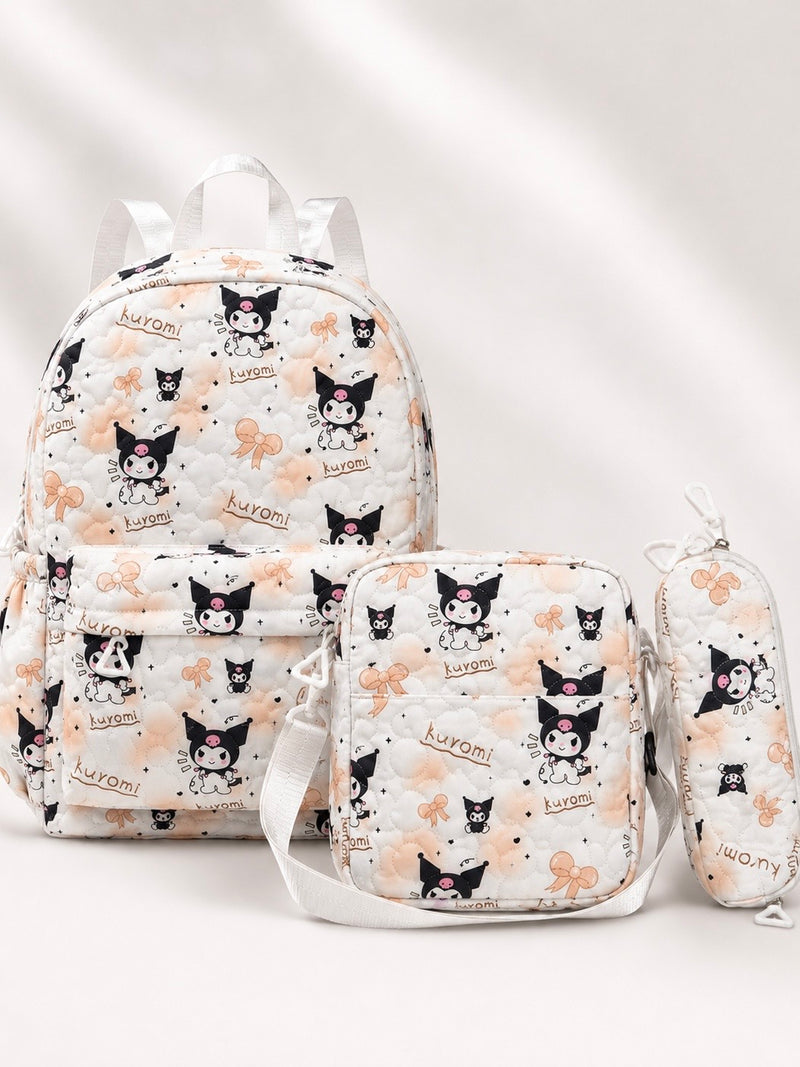 Kuromi Cutie Quilted 3-Piece Kids Backpack Set A-056