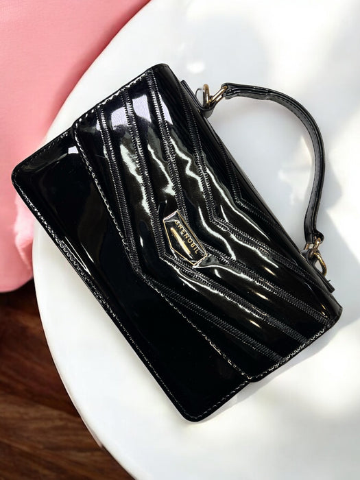 Elegant Glossy 3 Piece Handbag with Chevron Detail D9318