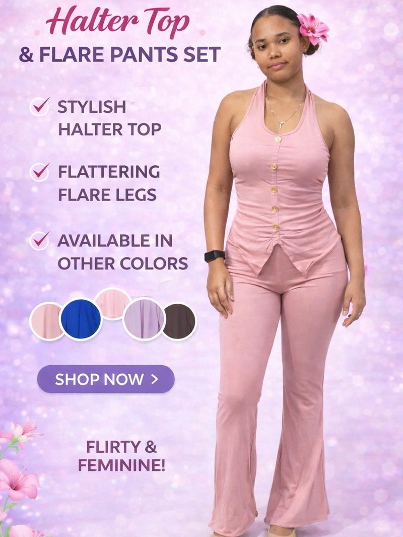 Chic Muse Halter Top & Flare Pants Set AH14