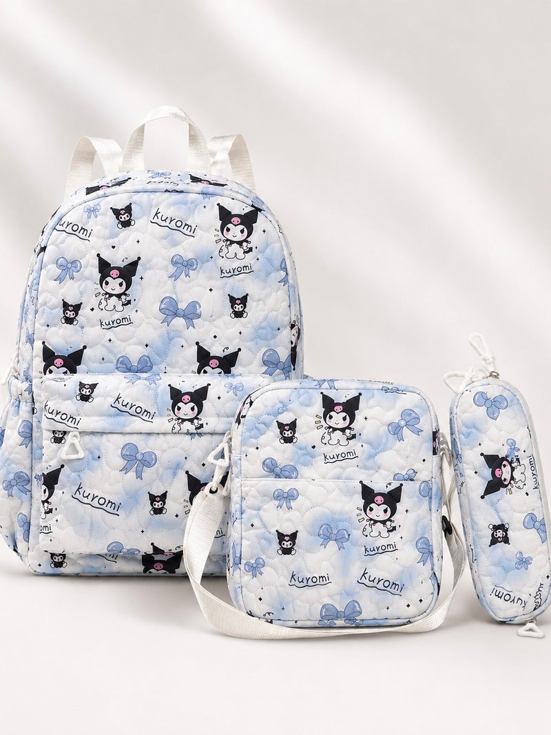 Kuromi Cutie Quilted 3-Piece Kids Backpack Set A-056