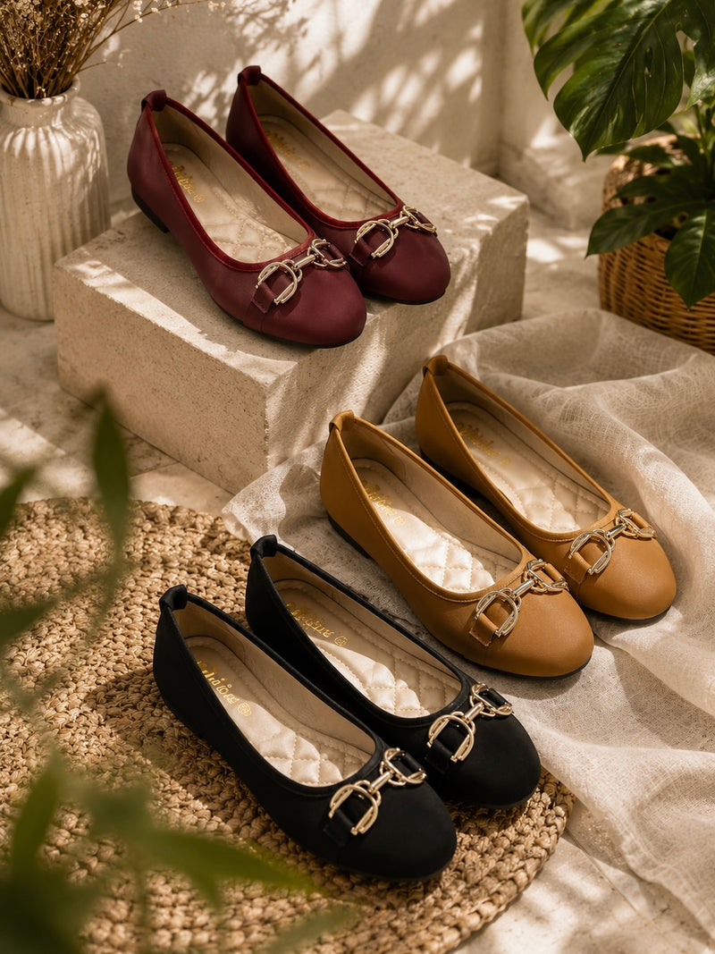 Horsebit Trim Ballet Flats A-036