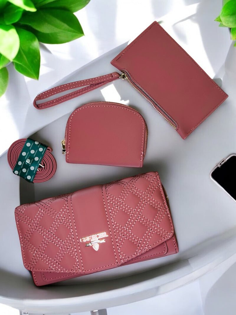 Grenobil Quilted Maroon 3 Pcs Wallet Set D-9226