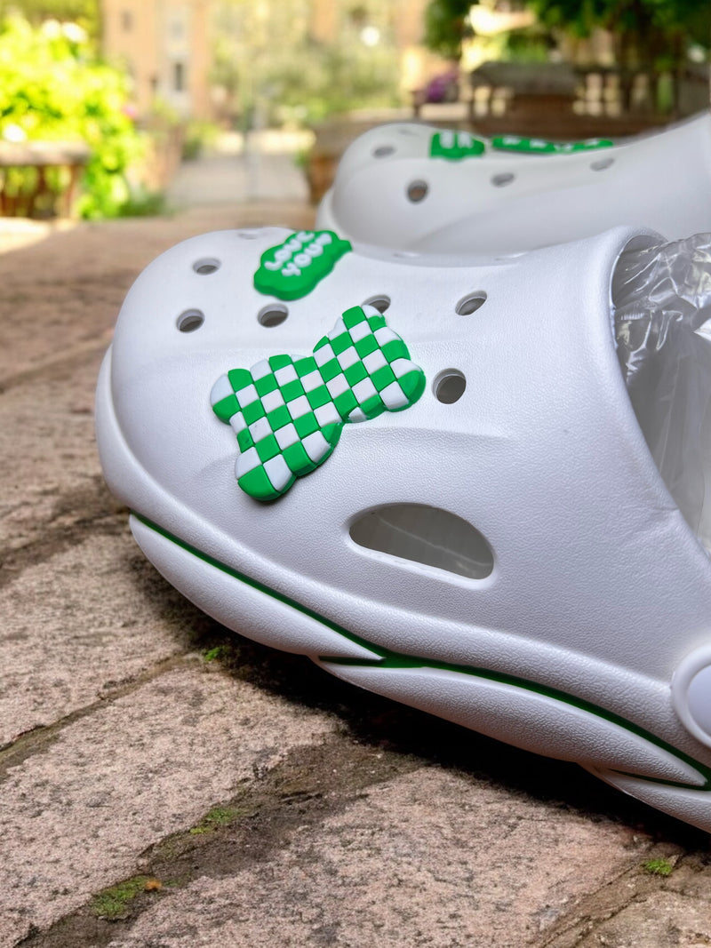 Trendy Slip-On Clogs with Checkerboard Charm and “Love You” Accent