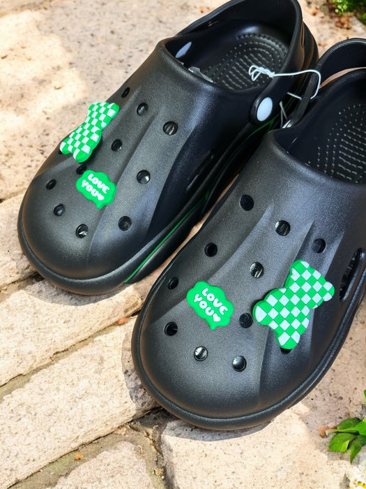 Trendy Slip-On Crocs with Checkerboard Charm and “Love You” Accent