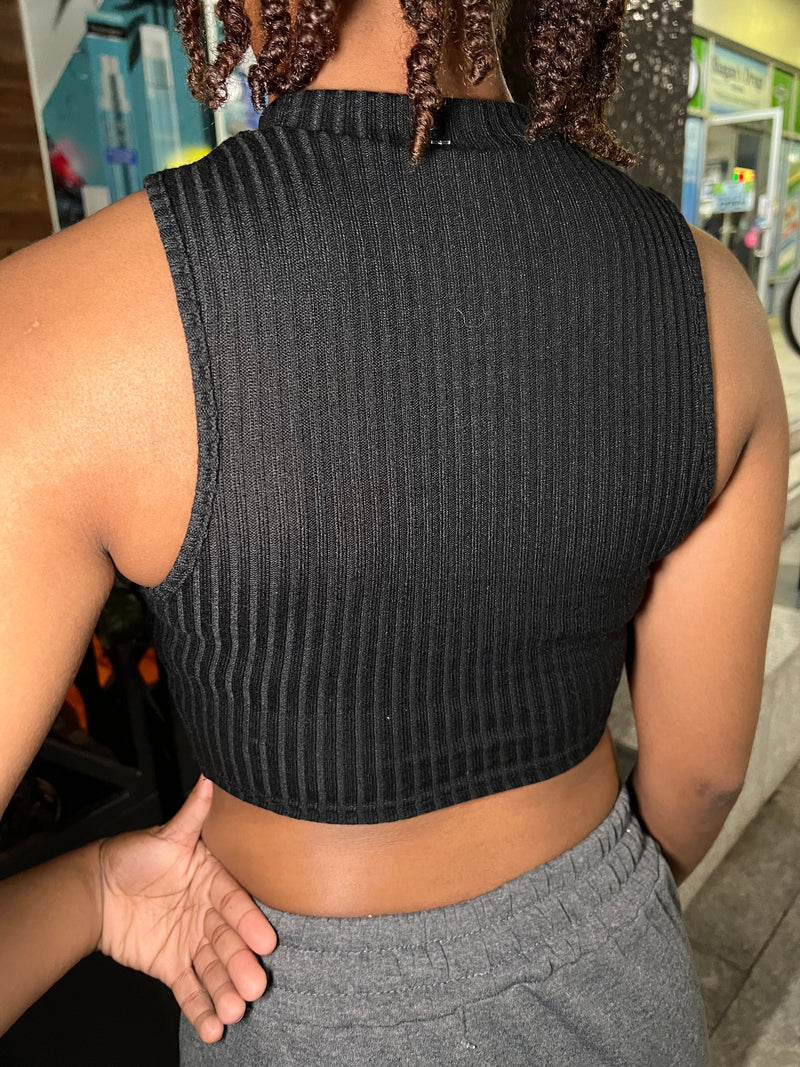 Volaré Fashion Mock Neck Rib Knit Tank Top