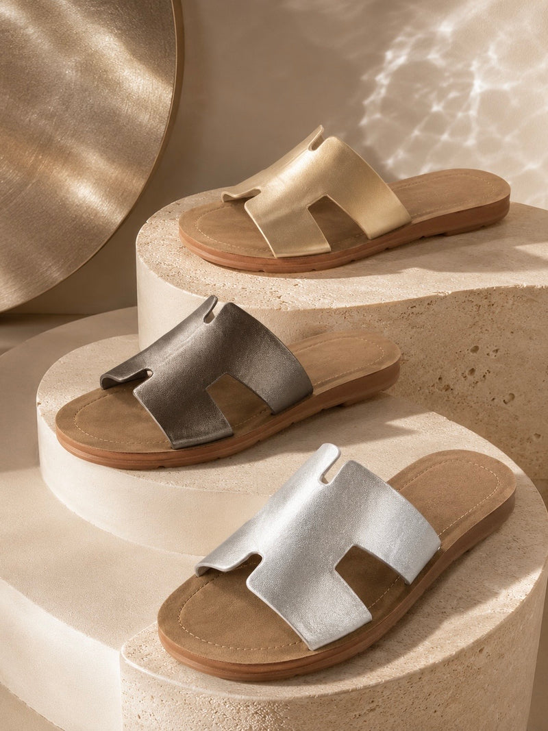 Luxe Step Metallic H-Slide Sandals A-046