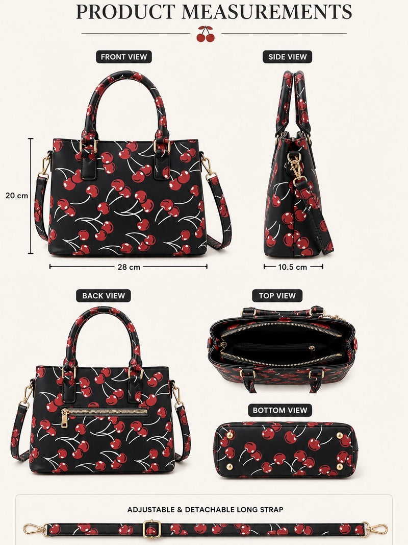 Cherry Print Structured Tote Bag A-068