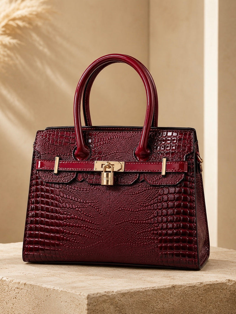 Croc Luxe Lock Satchel Handbag A-072