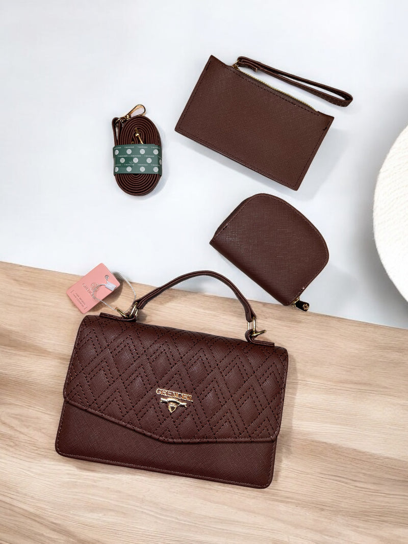 Grenobli Elegant 3 Piece Diamond-Quilted Handbag Set D9312