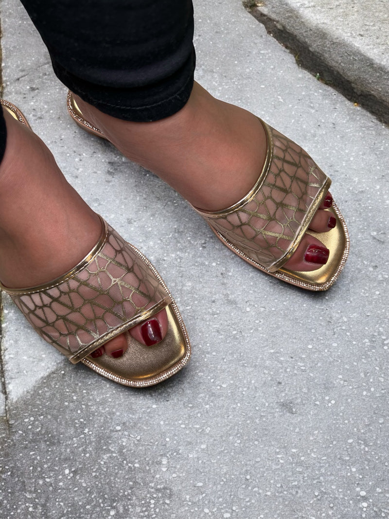 Sarah Shoes Metallic Mesh Slip-On Sandals NX-321