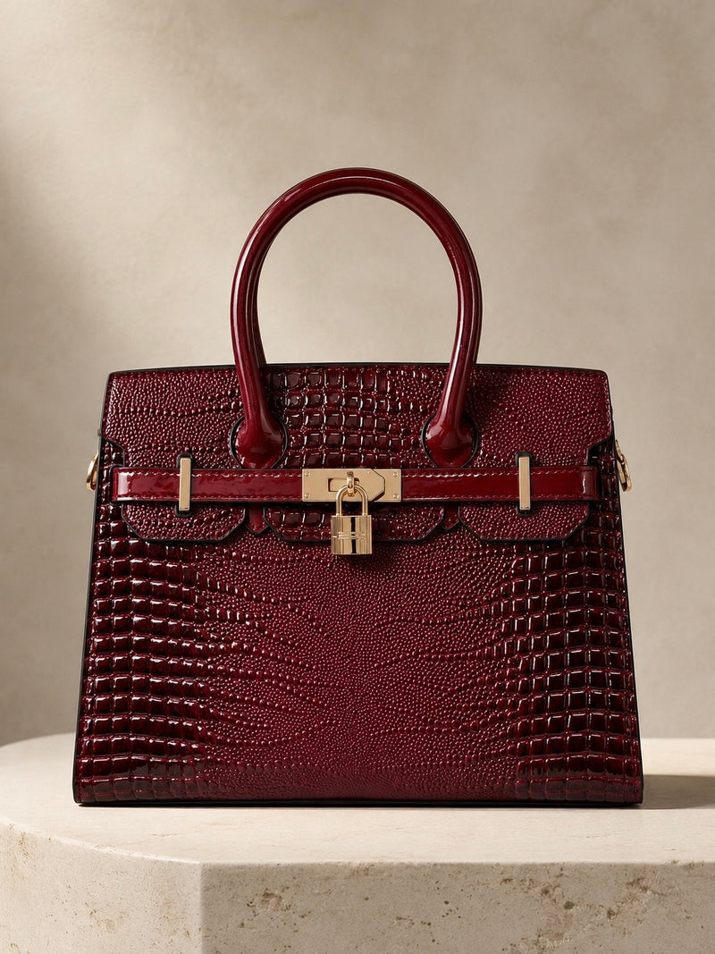 Croc Luxe Lock Satchel Handbag A-072